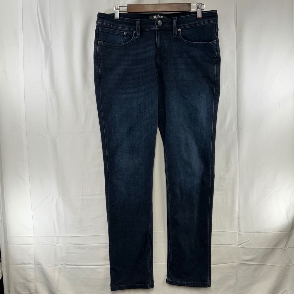 DU/ER Slim Straight Jeans Mens 34x32 Dark Indigo Performance Denim MFGS2507